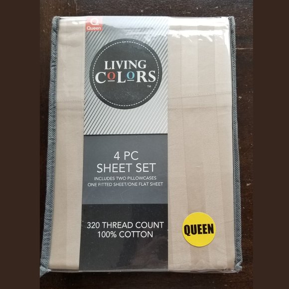 Living Colors 320 Thread Count Queen Sz All-Cotton 4-Piece Sheet Set Solid/Print - Picture 3 of 5